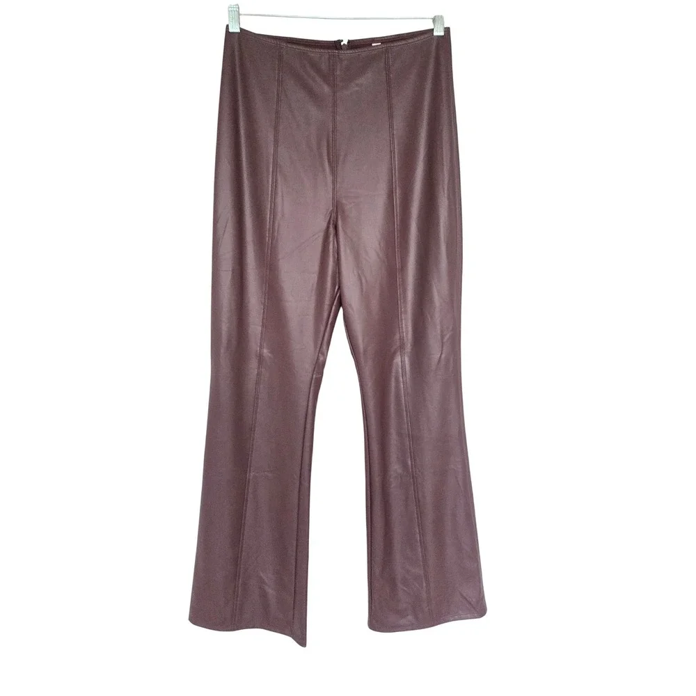 Victoria's Secret Burgundy Faux Leather Flare Pants L Y2K Office Siren 90s Chic